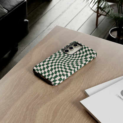 Wavy Forest Green Checkerboard