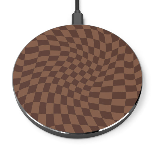 Wavy Brown Checkerboard Wireless Charger