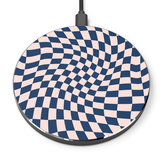 Blue Wavy Checkerboard Wireless Charger