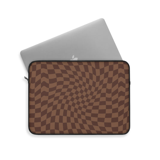 Trendy Wavy Brown Checkerboard Laptop Sleeve