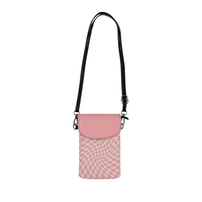 Pink Wavy Checkerboard Small Cell Phone Wallet