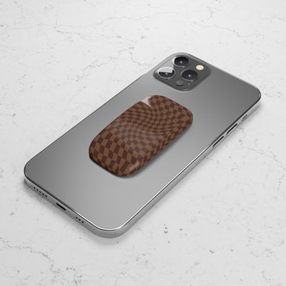 Brown Wavy Checkerboard Phone Click-On Grip