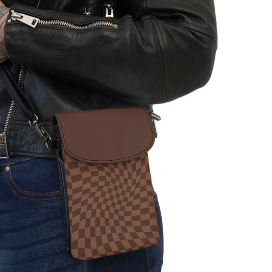 Brown Wavy Checkerboard Small Cell Phone Wallet