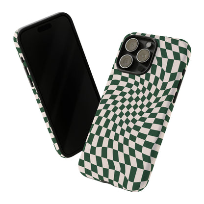 Wavy Forest Green Checkerboard