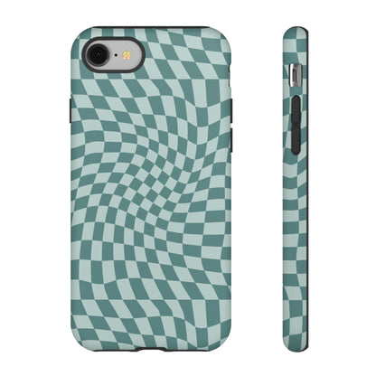 Wavy Teal Blue Checkerboard