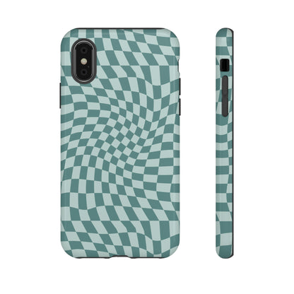 Wavy Teal Blue Checkerboard