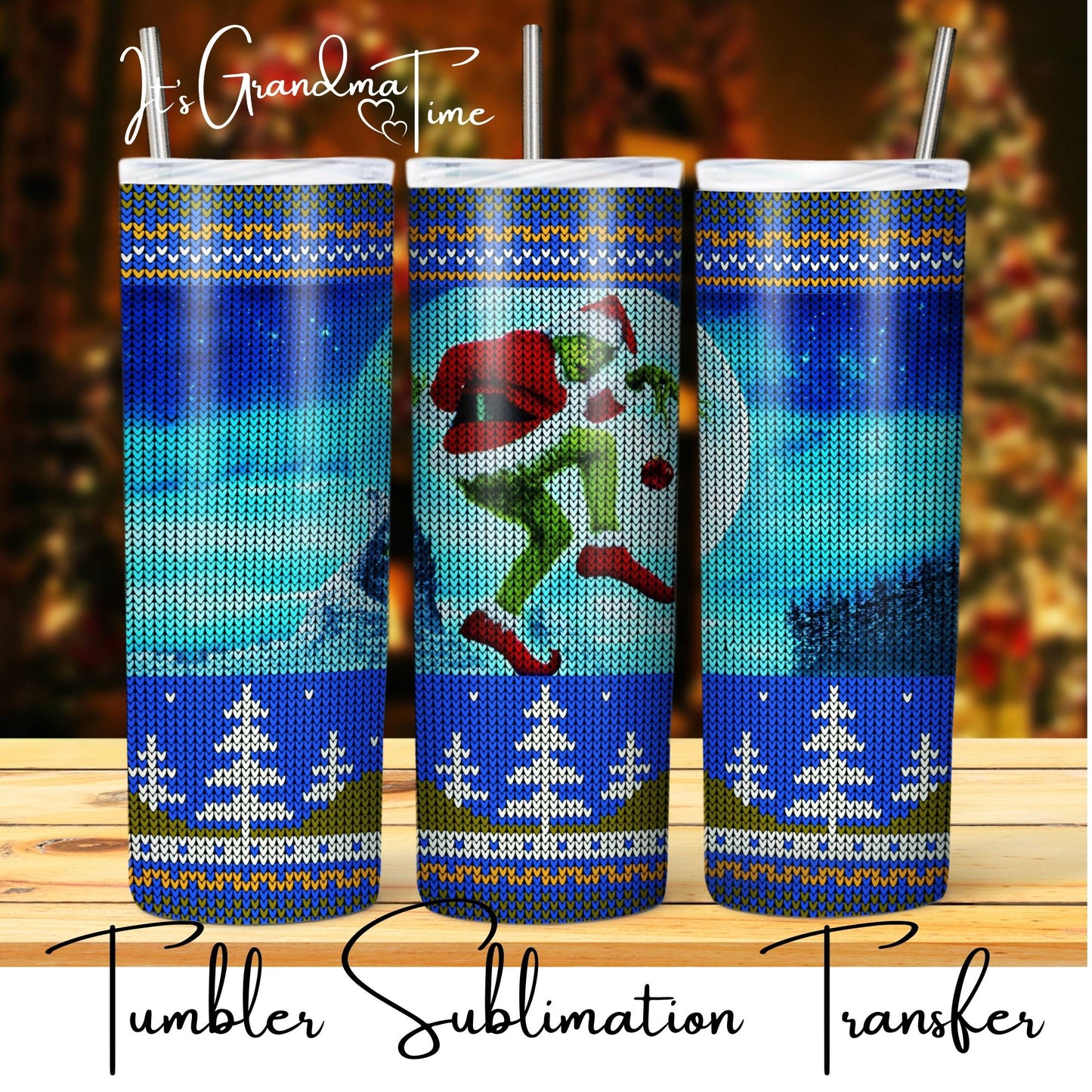 SUB2223 Christmas Sweater Grinch Tumbler Sublimation Transfer