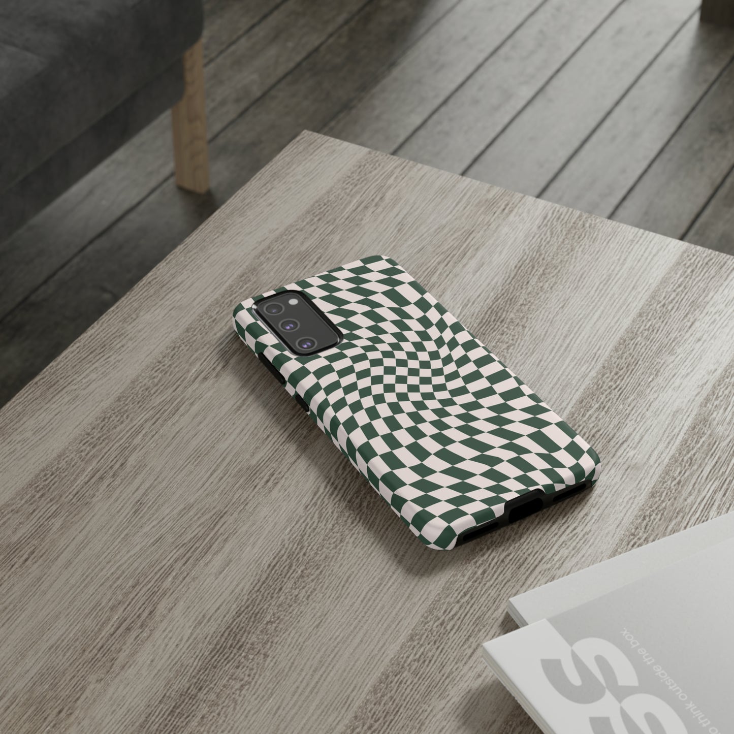 Wavy Forest Green Checkerboard