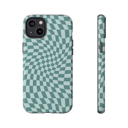 Wavy Teal Blue Checkerboard