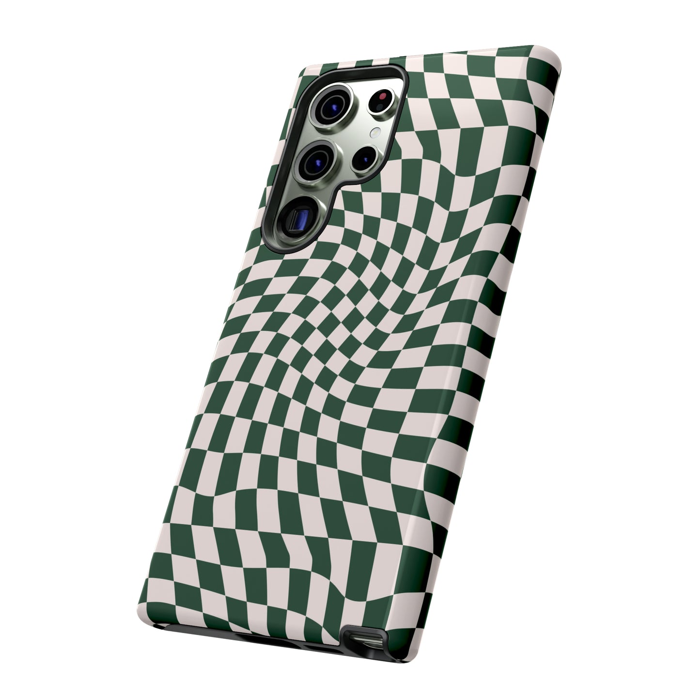 Wavy Forest Green Checkerboard