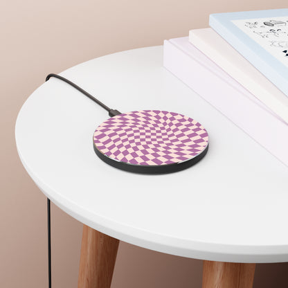Purple Pink Wavy Checkerboard Wireless Charger