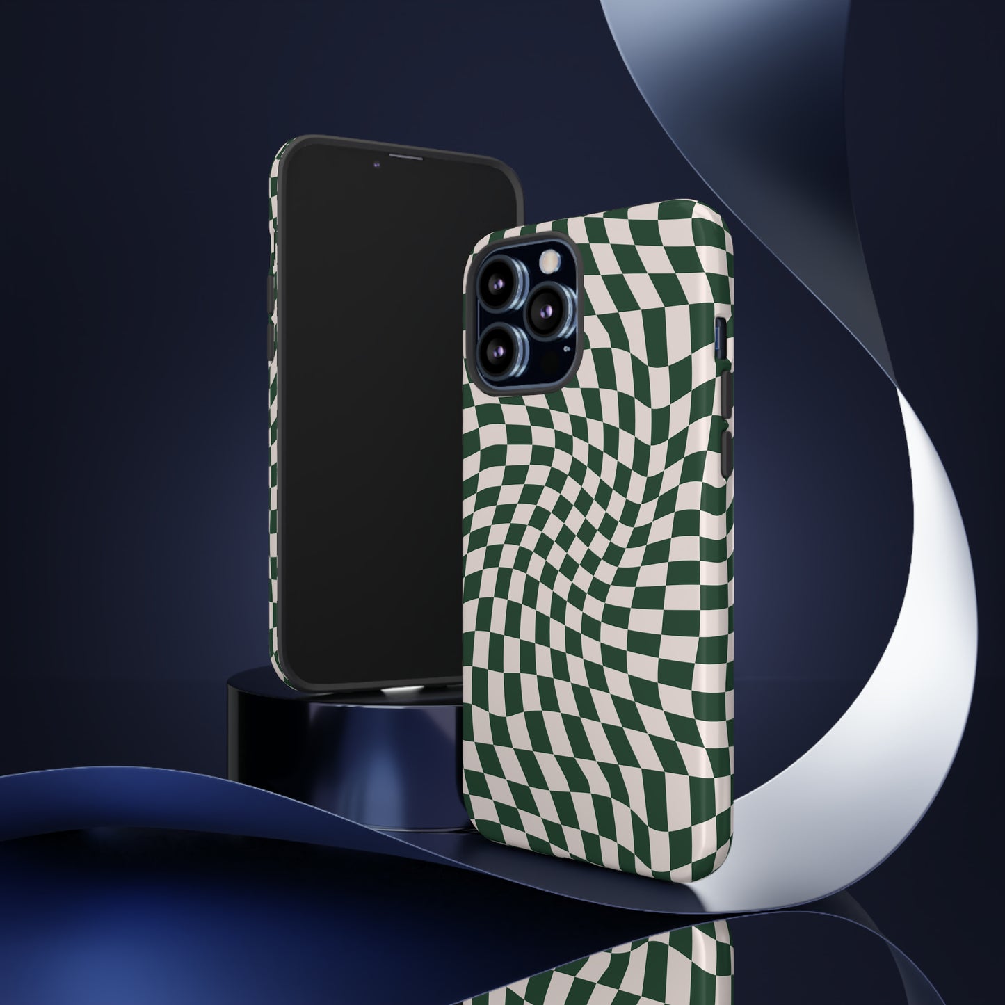 Wavy Forest Green Checkerboard