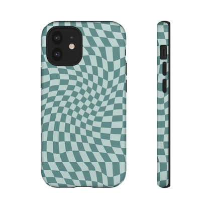 Wavy Teal Blue Checkerboard