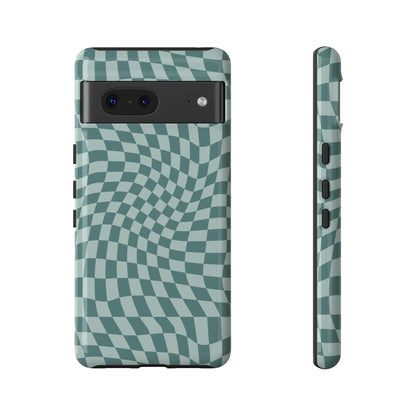 Wavy Teal Blue Checkerboard