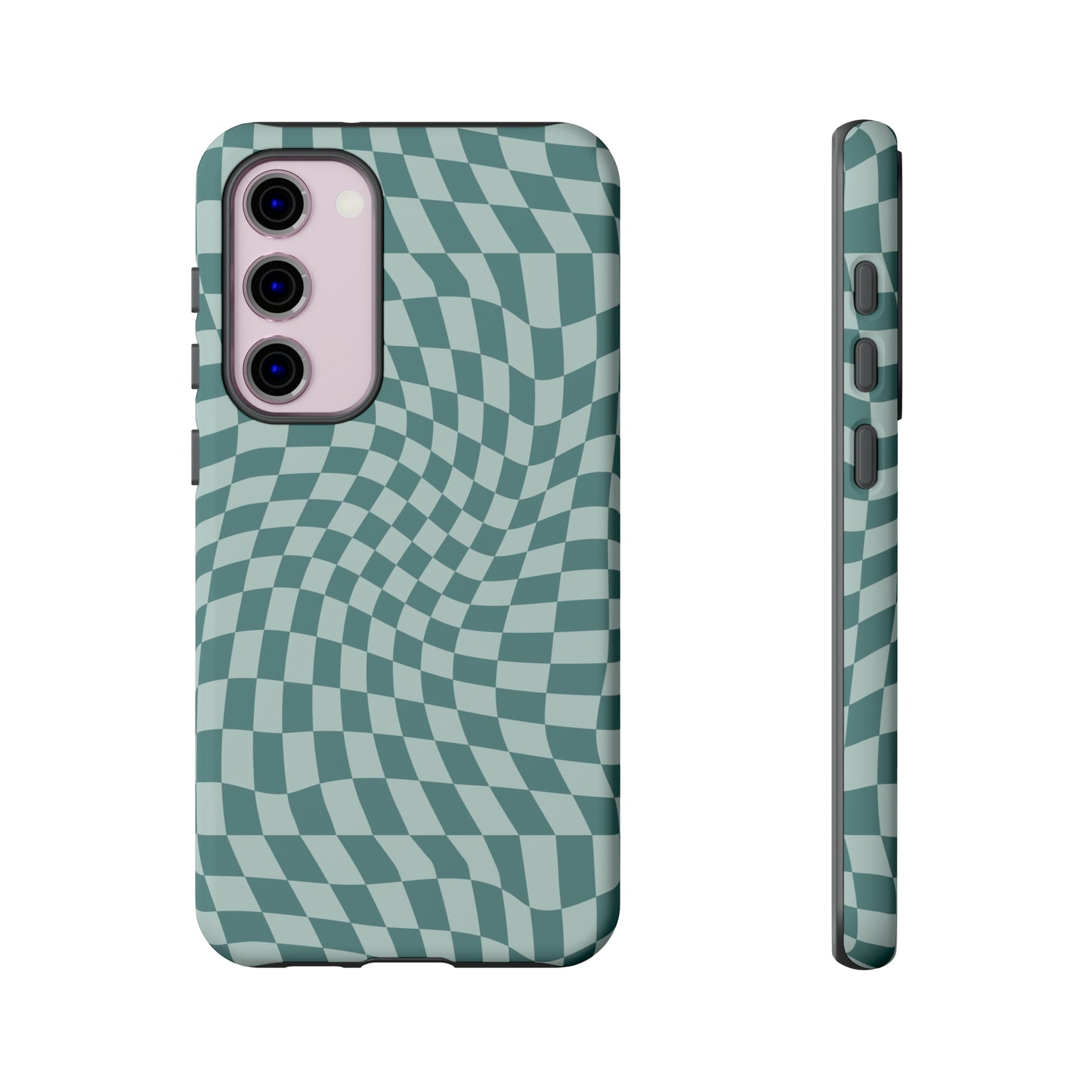 Wavy Teal Blue Checkerboard