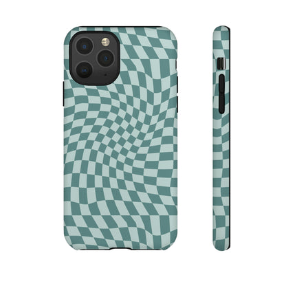 Wavy Teal Blue Checkerboard