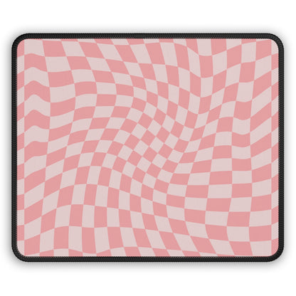 Trendy Wavy Pink Checkerboard Non Slip Gaming Mouse Pad