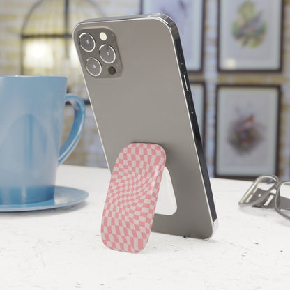 Pink Wavy Checkerboard Phone Click-On Grip