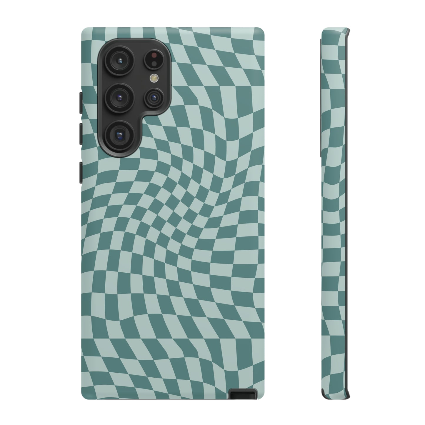 Wavy Teal Blue Checkerboard