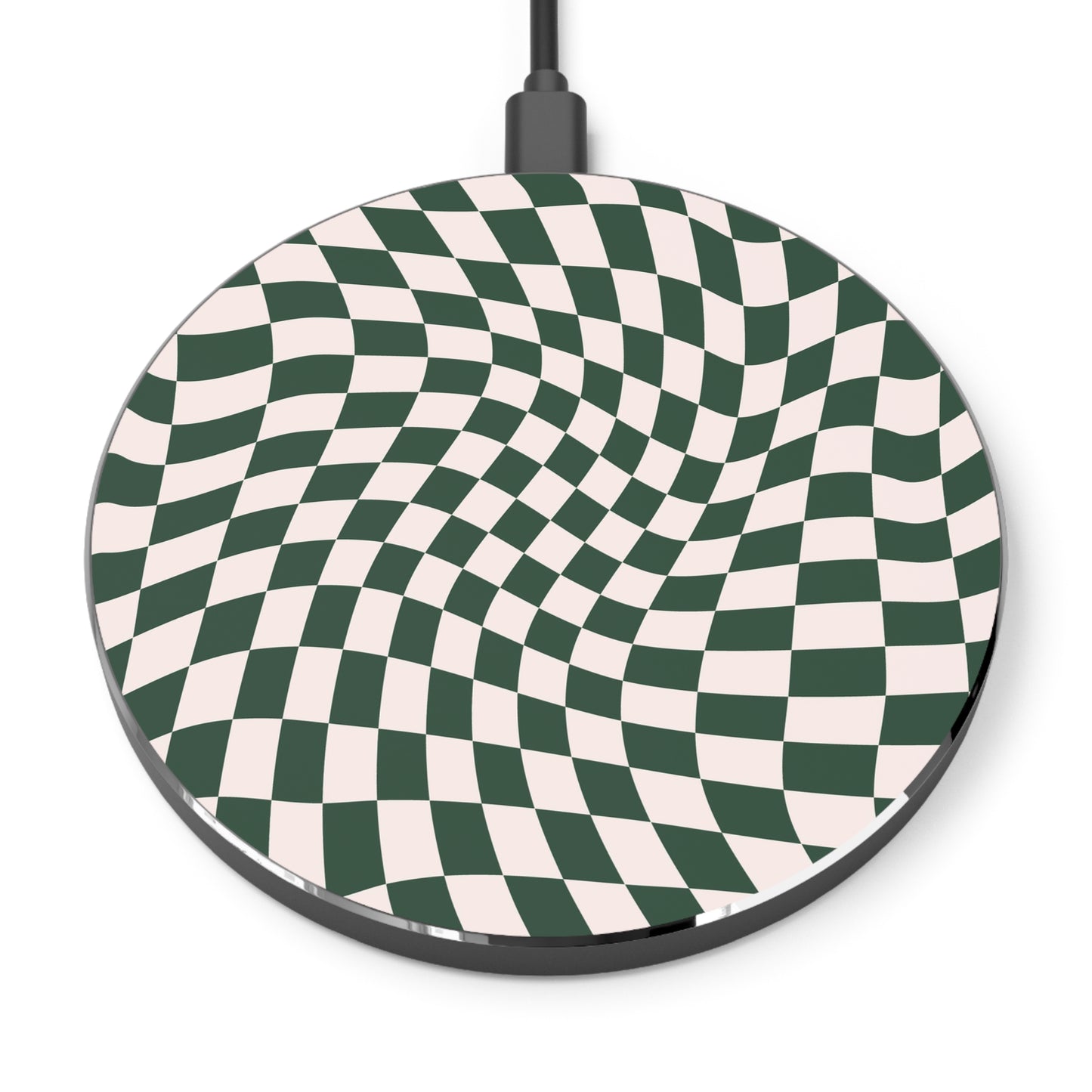 Forest Green Wavy Checkerboard Wireless Charger