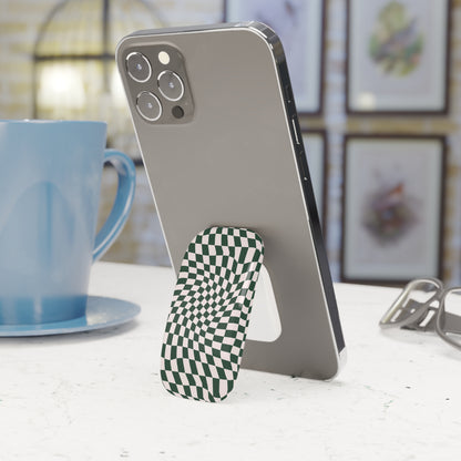 Forest Green Wavy Checkerboard Phone Click-On Grip
