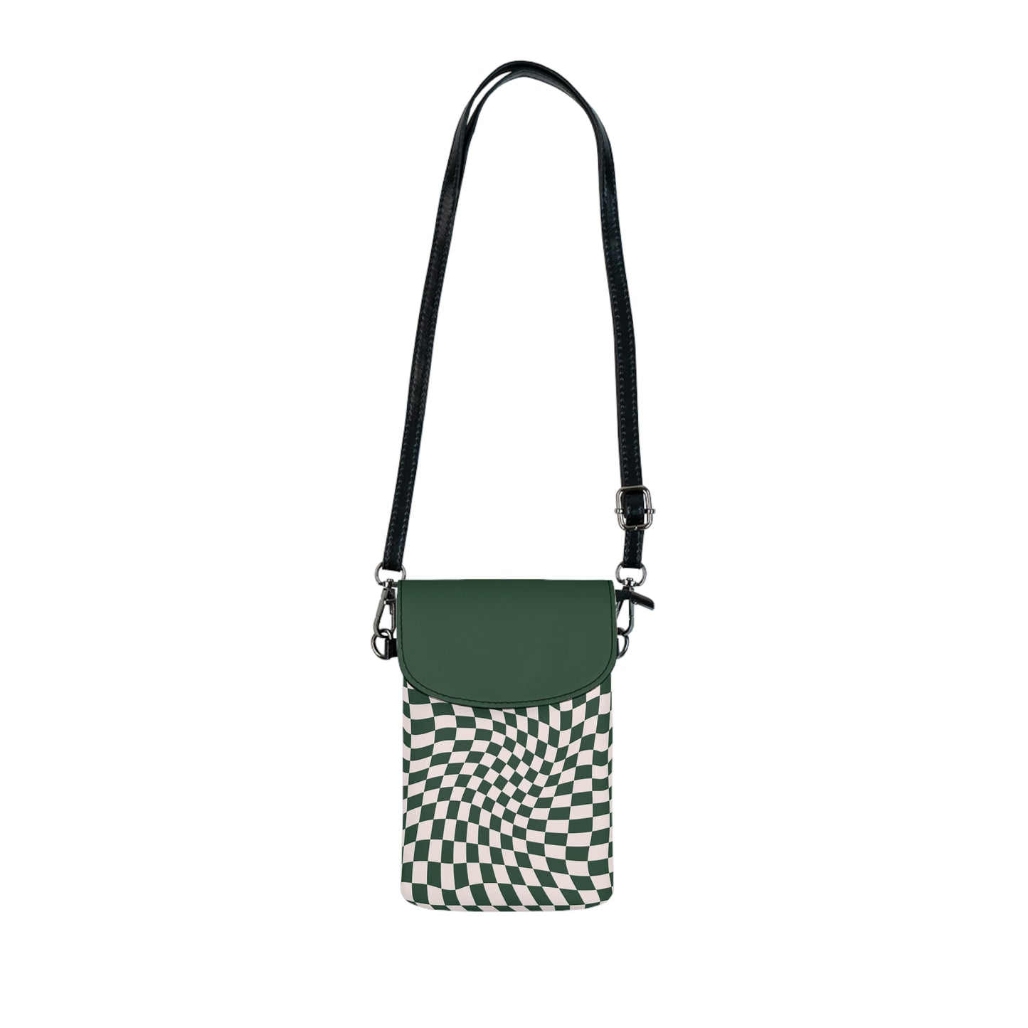 Forest Green Wavy Checkerboard Small Cell Phone Wallet