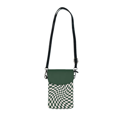Forest Green Wavy Checkerboard Small Cell Phone Wallet