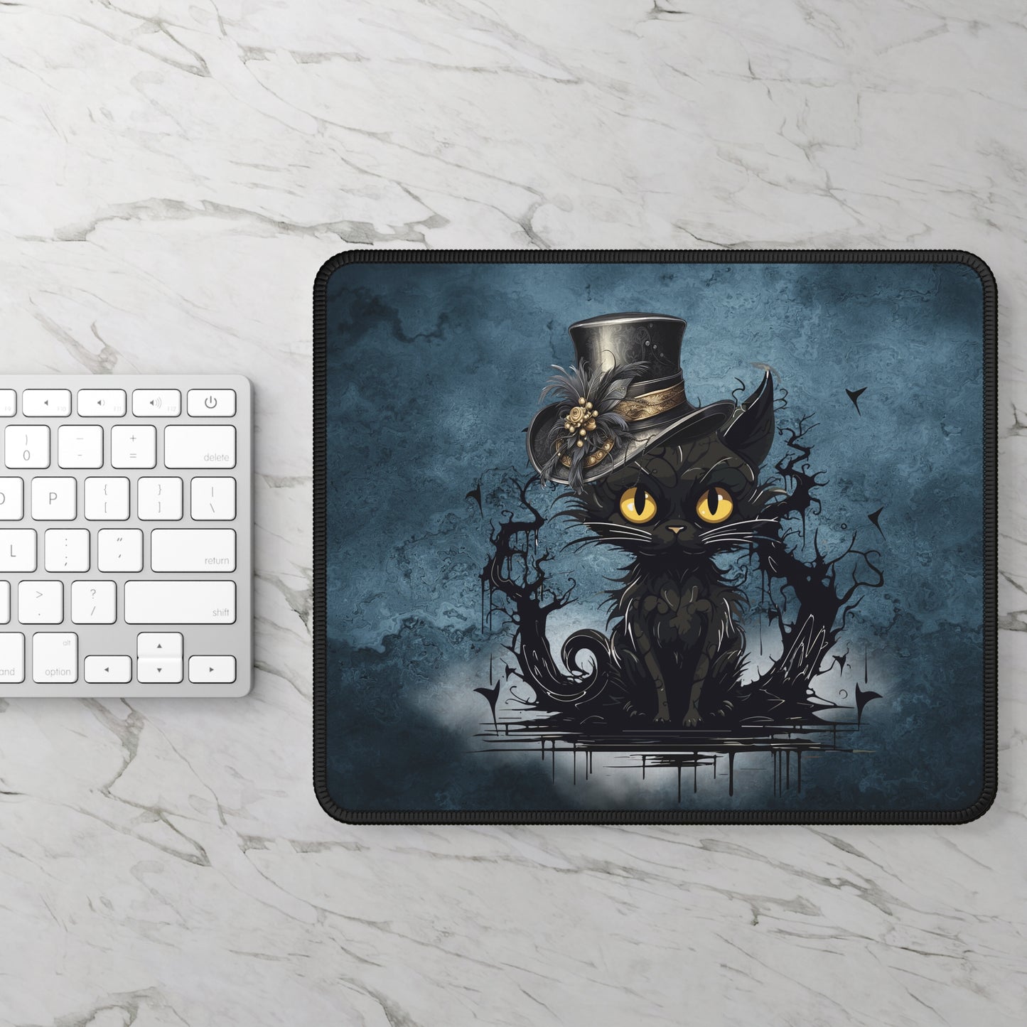 Halloween Black Cat with Hat Mouse Pad