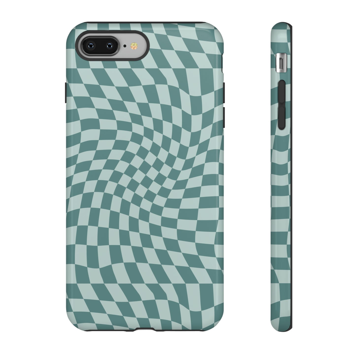 Wavy Teal Blue Checkerboard