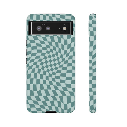 Wavy Teal Blue Checkerboard