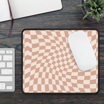 Trendy Wavy Tan Checkerboard Non Slip Gaming or Desk Mouse Pad