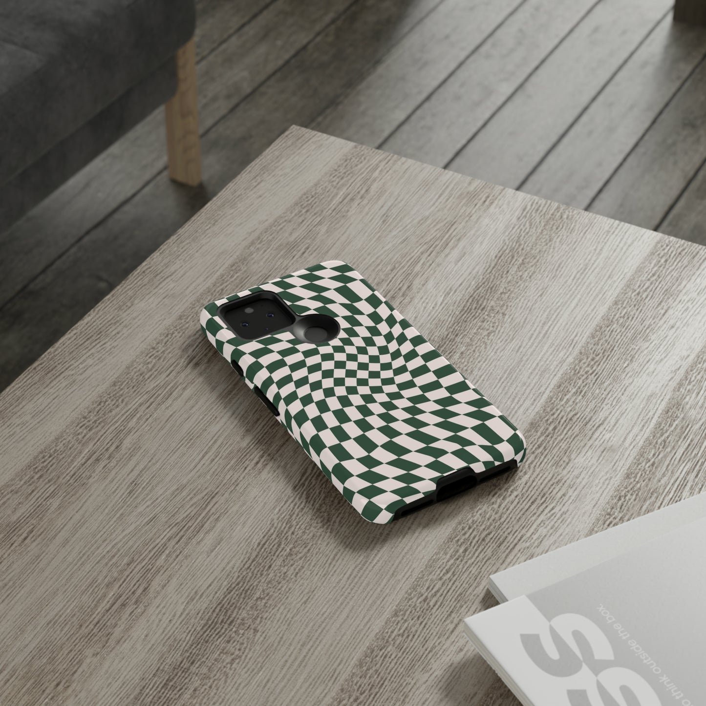 Wavy Forest Green Checkerboard