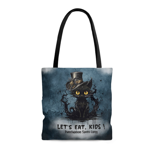 Black Cat Let's Eat Kids English Teacher Tote Bag Back to School for Halloween