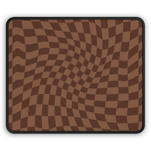 Trendy Wavy Brown Checkerboard Non Slip Gaming Mouse Pad