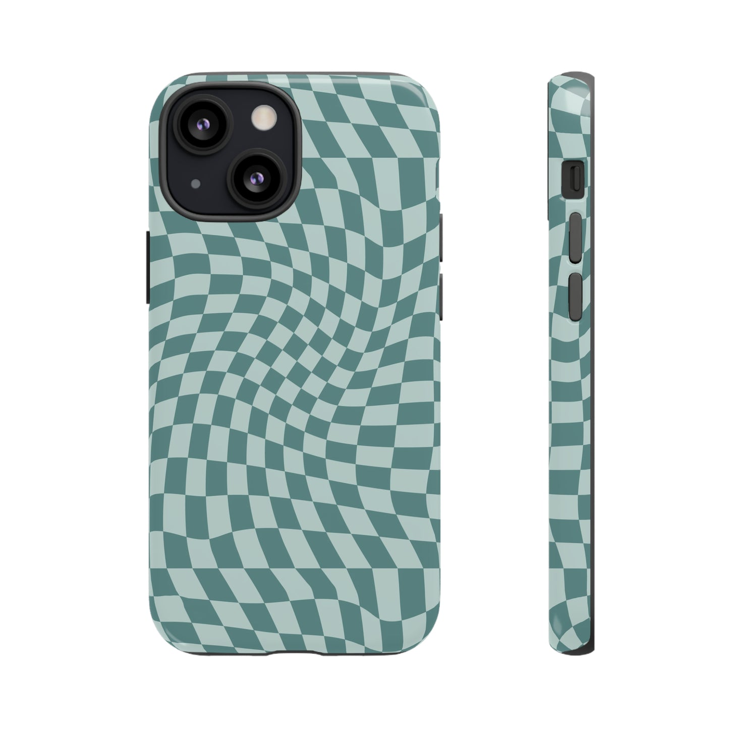 Wavy Teal Blue Checkerboard