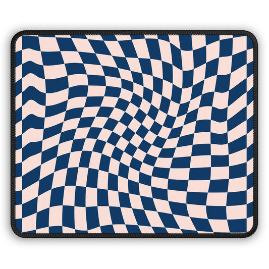 Trendy Wavy Blue Checkerboard Non Slip Gaming Mouse Pad