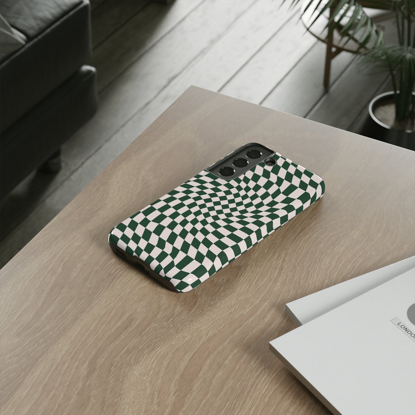 Wavy Forest Green Checkerboard