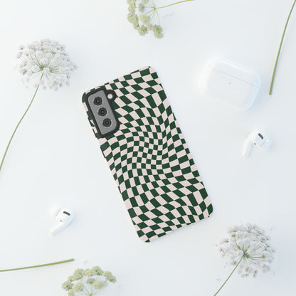 Wavy Forest Green Checkerboard