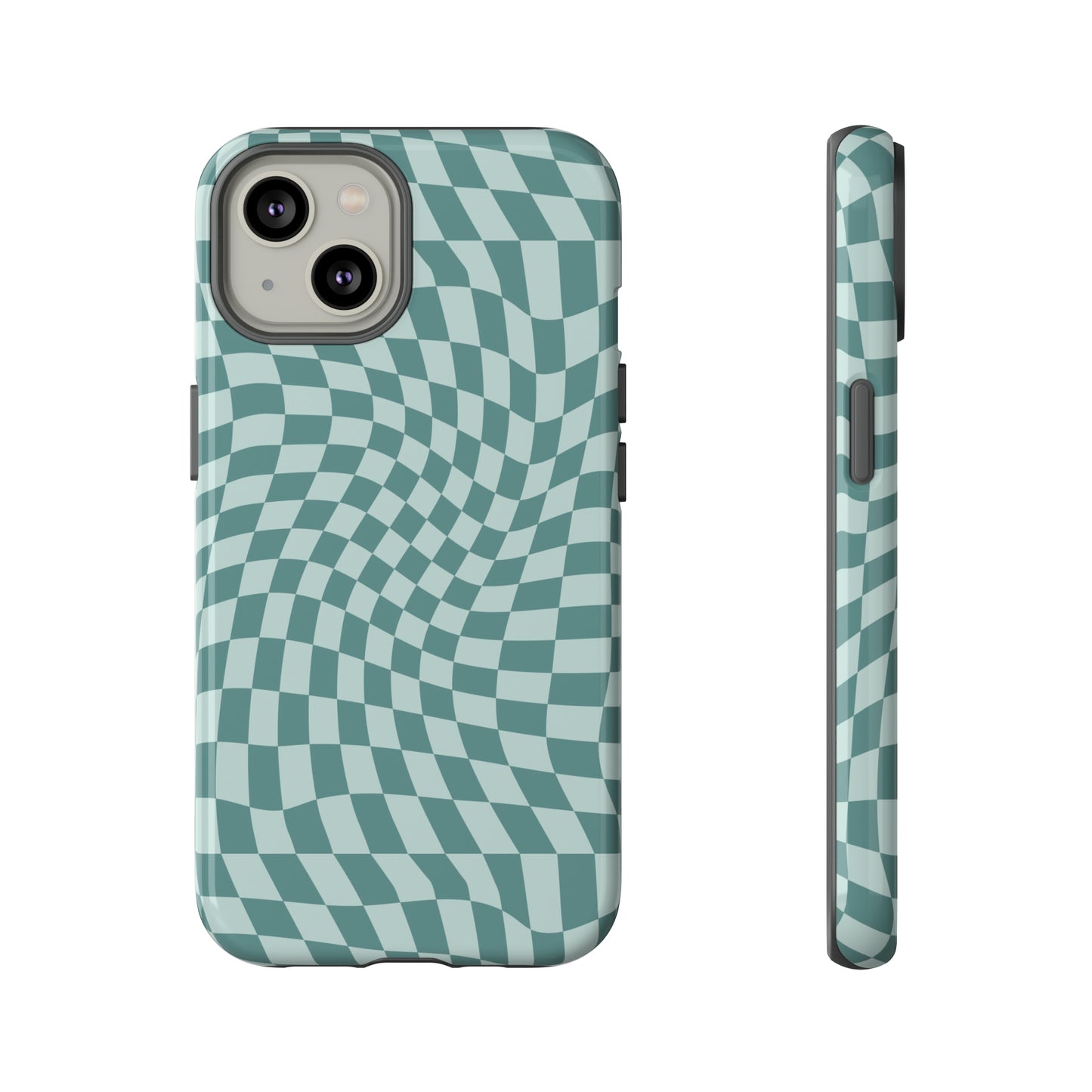 Wavy Teal Blue Checkerboard