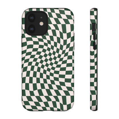 Wavy Forest Green Checkerboard