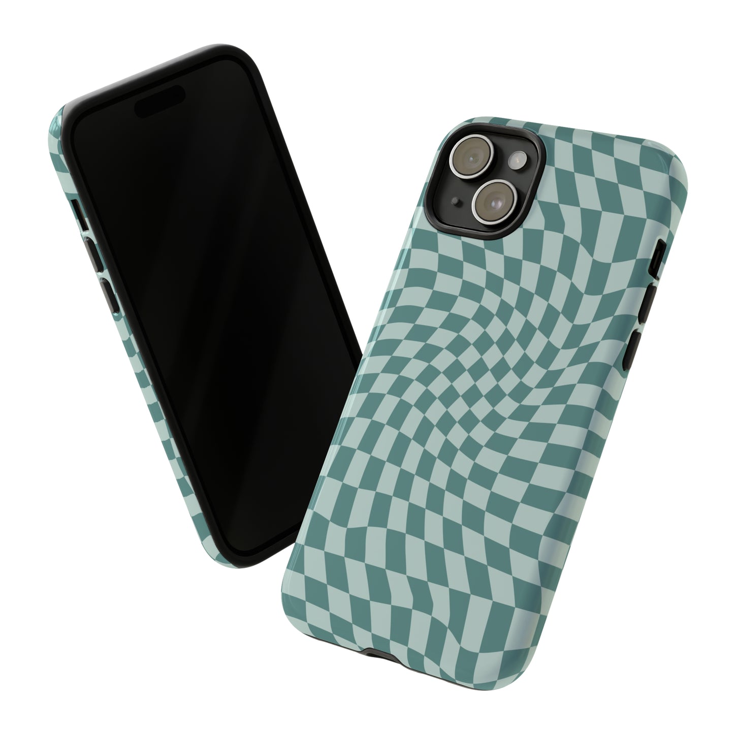 Wavy Teal Blue Checkerboard