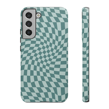 Wavy Teal Blue Checkerboard