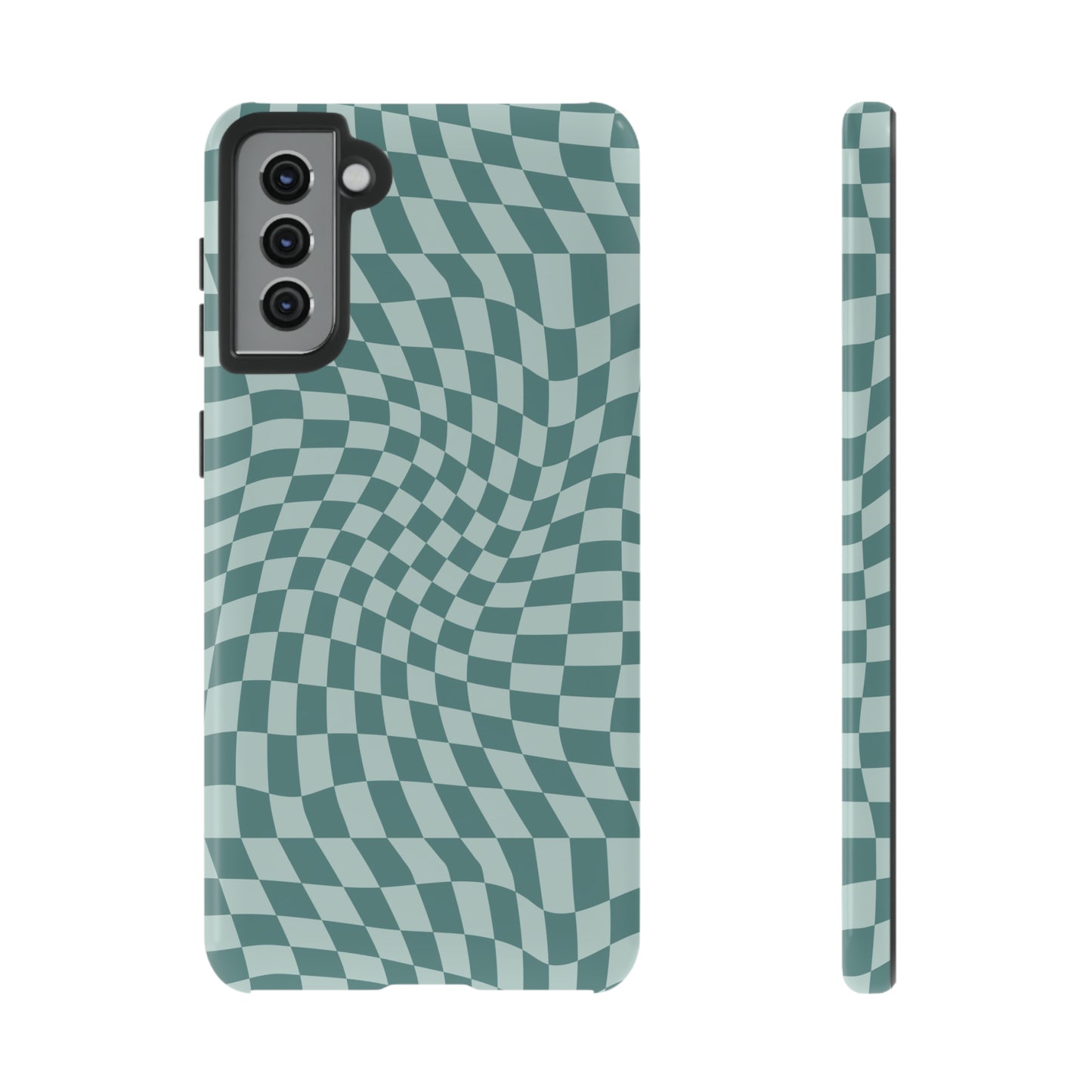 Wavy Teal Blue Checkerboard