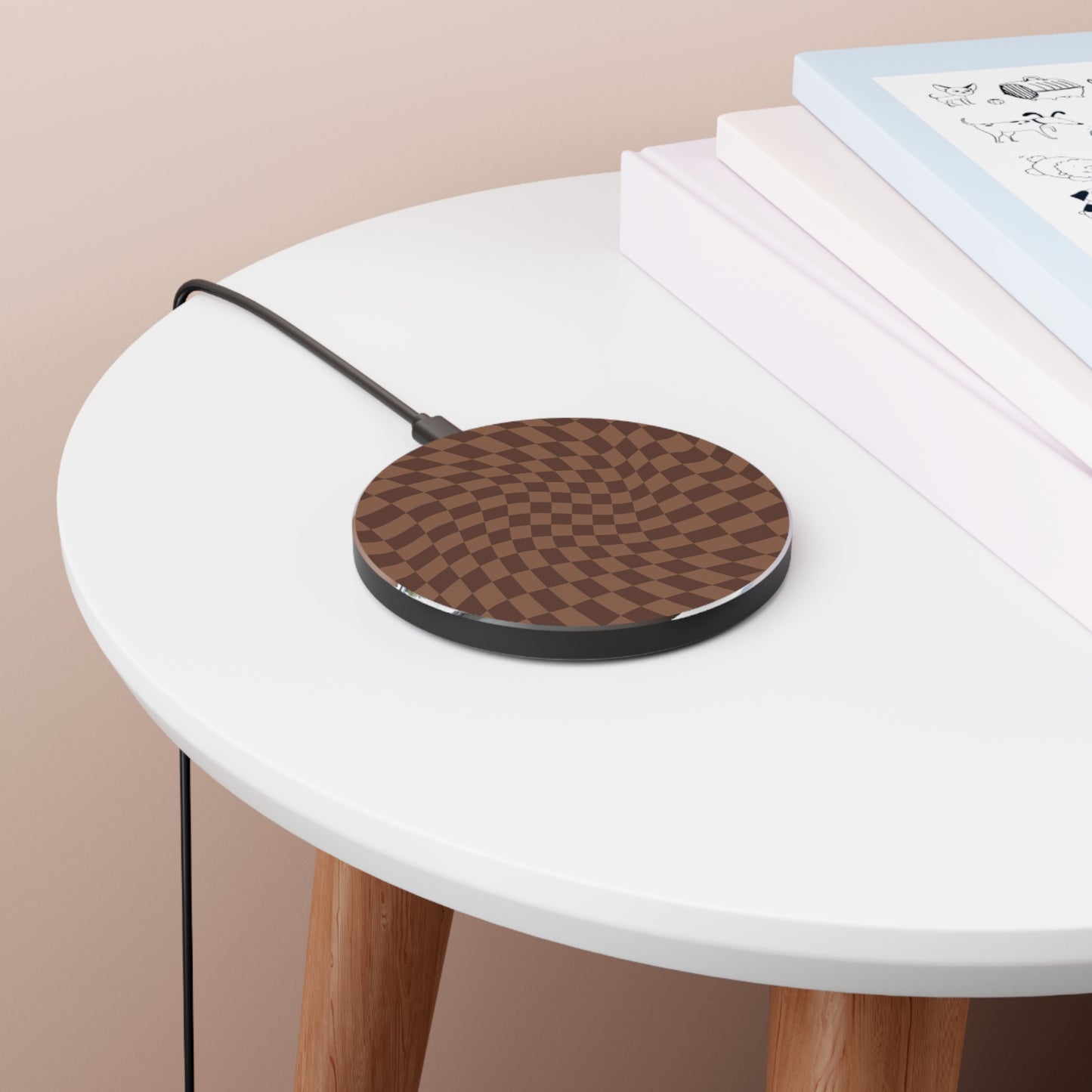 Wavy Brown Checkerboard Wireless Charger