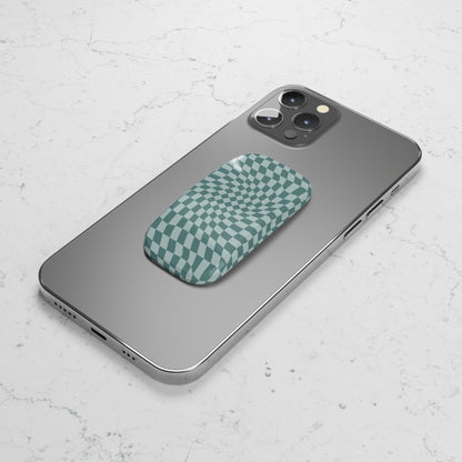 Teal Blue Wavy Checkerboard Phone Click-On Grip