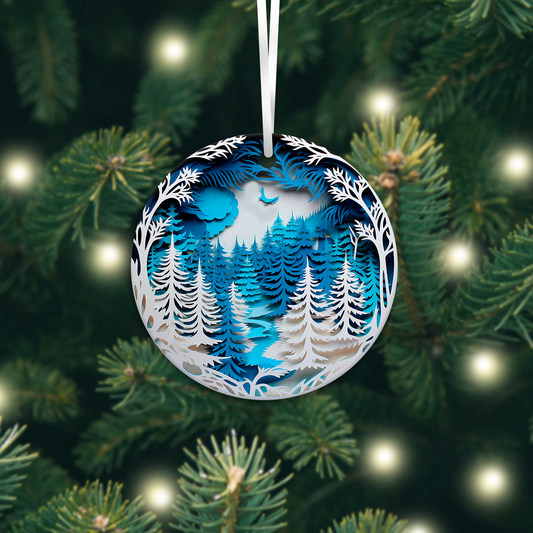 Blue Winter 3D Christmas Ceramic Ornament