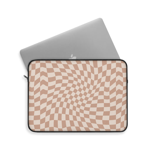 Trendy Wavy Tan Checkerboard Laptop Sleeve