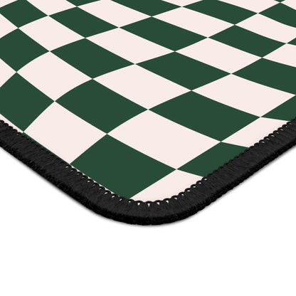Forest Green Wavy Checkerboard Desk Pad Edge