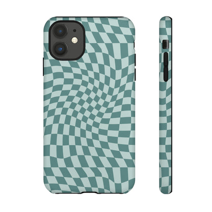 Wavy Teal Blue Checkerboard