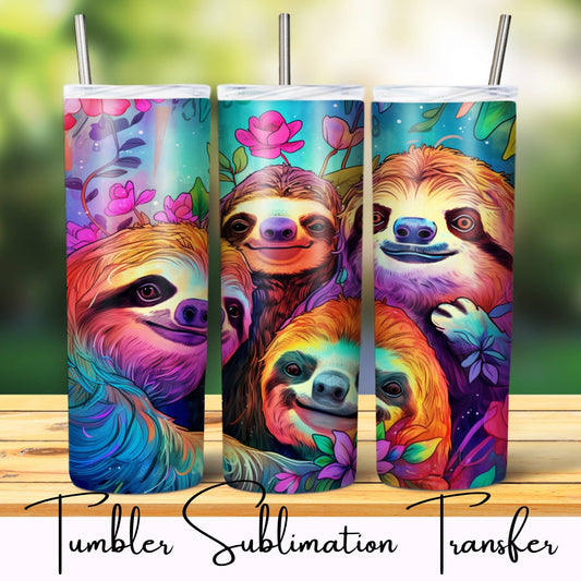 SUB1129 Animal Selfies Sloths Tumbler Sublimation Transfer